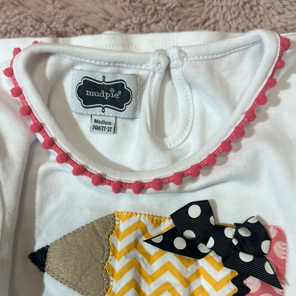 EUC Mud Pie back to school Bow Pencil Long Sleeve Tee Ruffled Sleeve 24/2t-3t - Picture 4 of 4